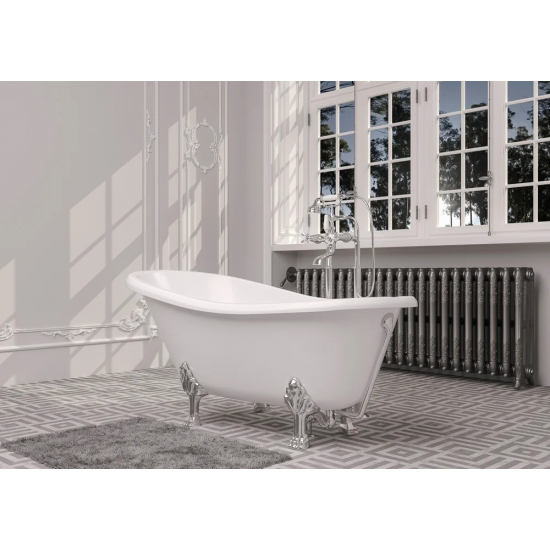 Ванна из литьевого мрамора ЭСТЕТ Марсель 160x80 см, овальная, с декоративными ножками фурнитура хром