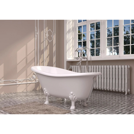 Ванна из литьевого мрамора ЭСТЕТ Марсель 160x80 см, овальная, с ножками, фурнитура белая