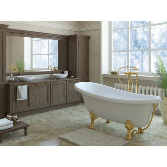 Ванна из литьевого мрамора ЭСТЕТ Марсель ФР-00006516 170x80 см, овальная, с ножками, фурнитура белая