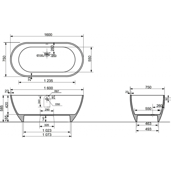 Ванна из литьевого мрамора ЭСТЕТ Майами ФР-00009623 160x75 см, отдельностоящая, овальная
