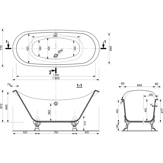 Ванна из литьевого мрамора ЭСТЕТ Скарлетт ФР-00001245 без опоры 180x75 см, отдельностоящая, овальная