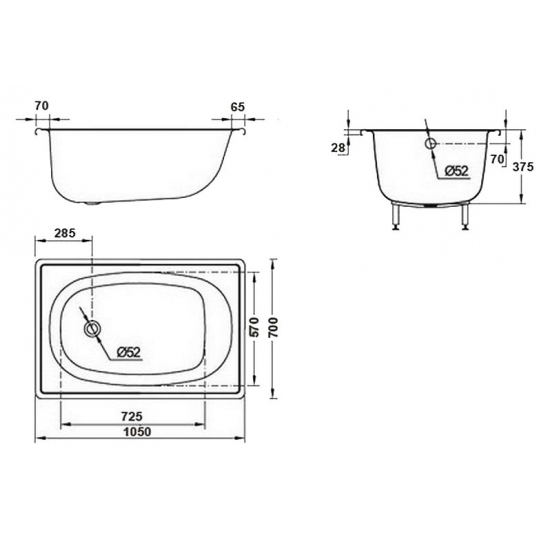 Ванна стальная BLB Europa mini 105x70 см, с ножками