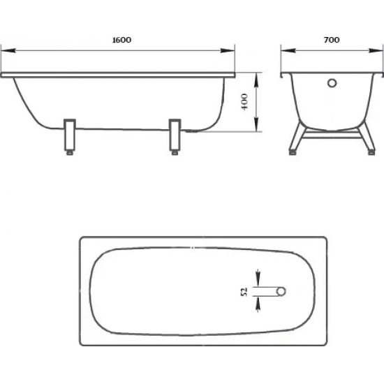 Ванна стальная ДОННА ВАННА 160x70 см, толщина 2 мм, с ножками