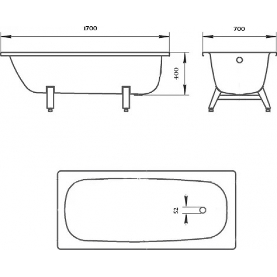 Ванна стальная ДОННА ВАННА 170x70 см, голубая лагуна, с ножками