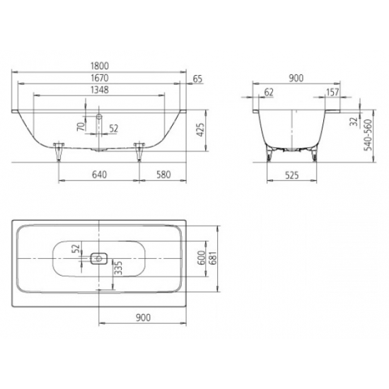 Ванна стальная KALDEWEI  Asymmetric Duo 180x90 standart mod 742, Easy clean, alpine white, без ножек