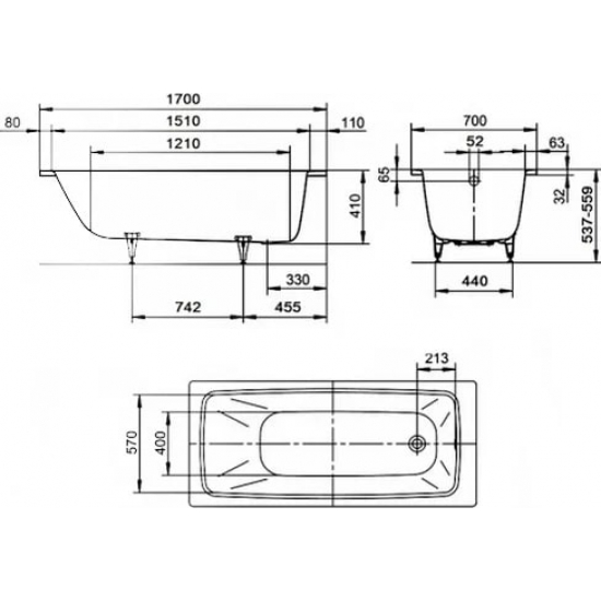 Ванна стальная KALDEWEI Cayono 274900013001 без опоры 170x70 см, с самоочищающимся покрытием