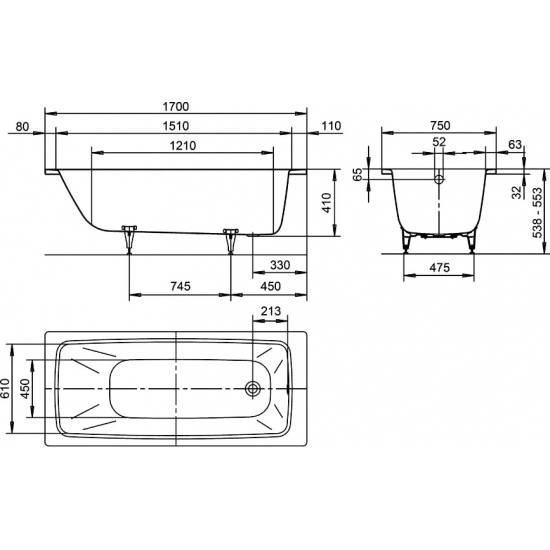 Ванна стальная KALDEWEI Cayono 275000010001 без опоры 170x75 см