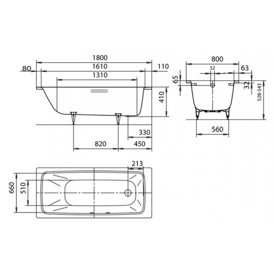 Ванна стальная KALDEWEI Cayono 275100013001 без опоры 180x80 см, с самоочищающимся покрытием