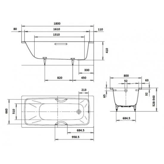 Ванна стальная KALDEWEI Cayono 751 180x80 см, с ножками