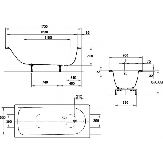 Ванна стальная KALDEWEI Eurowa 119812030001 без опоры 170x70 см