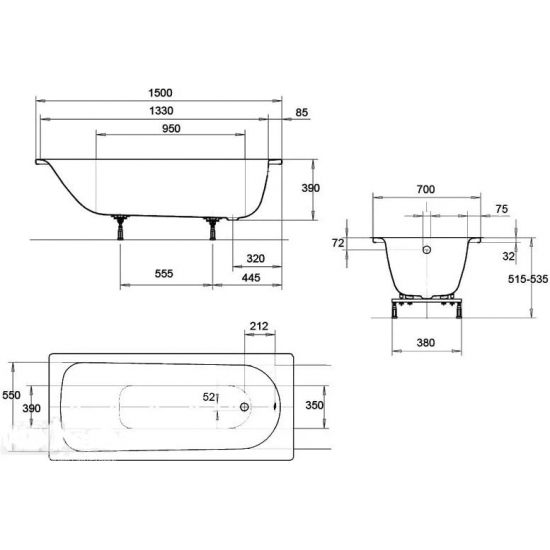 Ванна стальная KALDEWEI Eurowa 310 150x70 см, с ножками