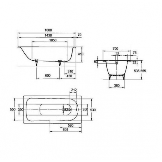 Ванна стальная KALDEWEI Saniform Plus 362-1 111700010001 без опоры 160x70 см