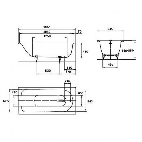 Ванна стальная KALDEWEI Saniform Plus 375-1 112800010001 без опоры 180x80 см