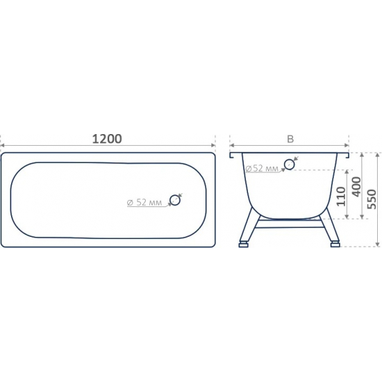 Ванна стальная REIMAR 120x70 см, с ножками