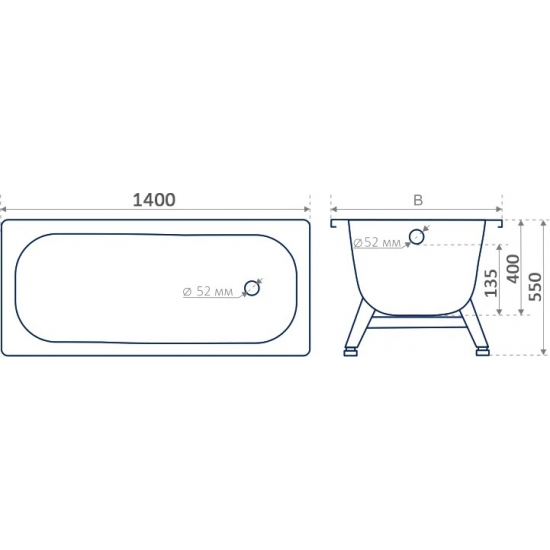 Ванна стальная REIMAR 140x70 см, с ножками