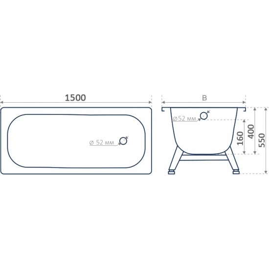 Ванна стальная REIMAR 150x70 см, с ножками