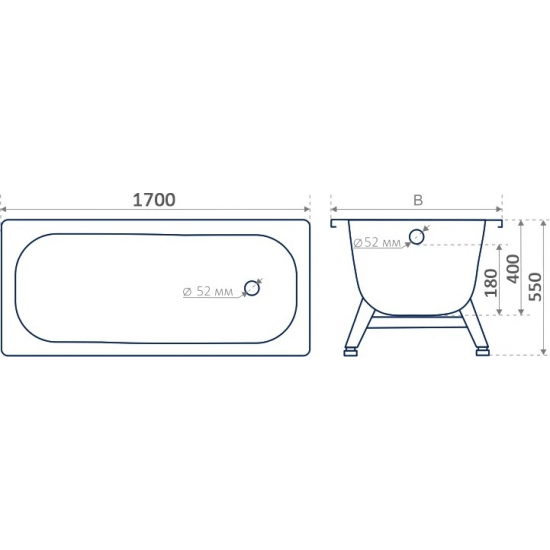 Ванна стальная REIMAR 170x70 см, с ножками