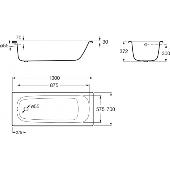 Ванна стальная ROCA Contesa 100x70 толщина 2,5 мм