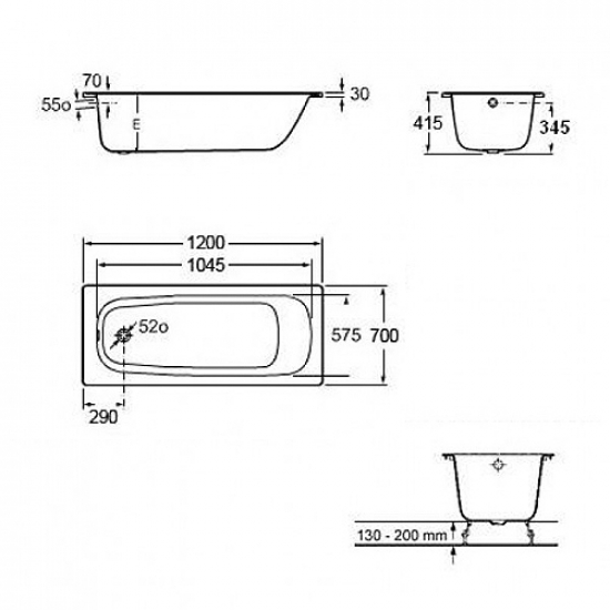Ванна стальная ROCA Contesa 120x70 толщина 2,5 мм