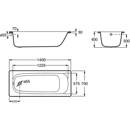 Ванна стальная ROCA Contesa 140x70 толщина 2,5 мм