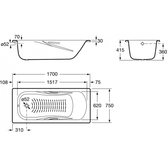 Ванна стальная ROCA Princess-N 170x75 толщина 2,5 мм