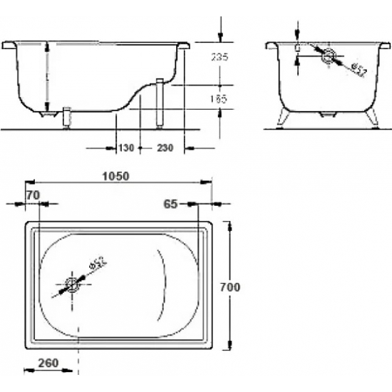 Ванна стальная сидячая BLB Europa mini SG 105x70 см, с ножками