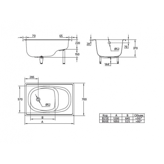 Ванна стальная сидячая BLB Europa mini SG B2SE без опоры 120x70 см