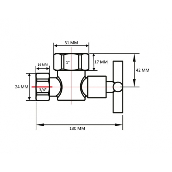 Вентиль запорный для полотенцесушителя SMART 1"х3/4" г-г  SMT8471SCH1005/2 CN угловой, ручка крест