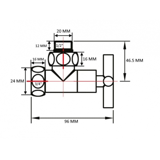 Вентиль запорный для полотенцесушителя SMART 3/4"х1/2" г-ш  SMT8500SCH0405/2C угловой, ручка крест