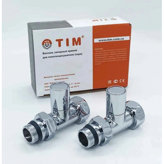 Вентиль запорный для полотенцесушителя TIM 1" х 3/4" г-ш KV01-FM043 прямой, ручка колпачек