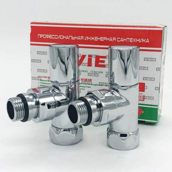Вентиль запорный для полотенцесушителя VIEIR VR2034 3/4"х1/2" г-ш угловой, колпачек 1шт