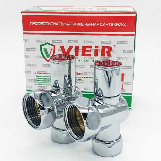 Вентиль запорный для полотенцесушителя VIEIR VR2045 1"х3/4" г-г угловой, колпачек 1шт