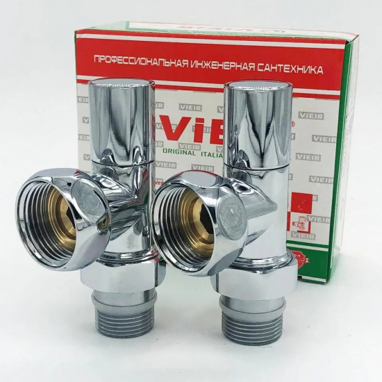 Вентиль запорный для полотенцесушителя VIEIR VR2045B 1"х3/4" г-ш угловой, колпачек 1шт