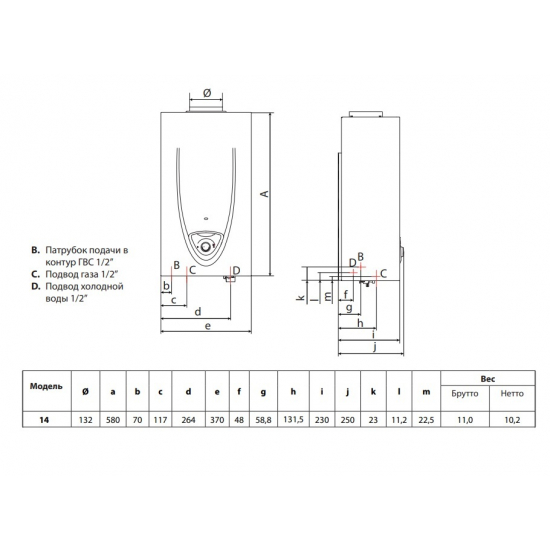 Водонагреватель газовый ARISTON FAST EVO ONT B 14 NG RU