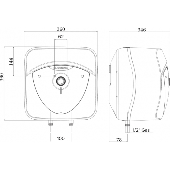 Водонагреватель накопительный ARISTON ANDRIS R 15 над мойкой