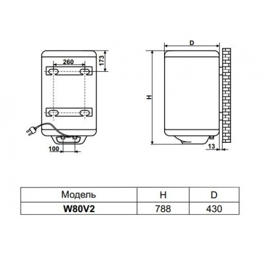 Водонагреватель накопительный DE LUXE W80V2 ElClassic объём 80 литров