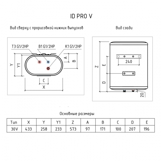Водонагреватель накопительный THERMEX ID 30 V pro Wi-Fi