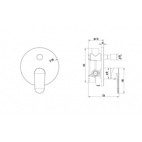 Встраиваемый смеситель для душа и ванны AQUATEK Ника AQ1846CR С ВНУТРЕННЕЙ ЧАСТЬЮ, хром