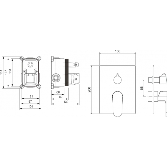 Встраиваемый смеситель для душа и ванны AQUATEK Оберон AQ1246MB С ВНУТРЕННЕЙ ЧАСТЬЮ, матовый чёрный