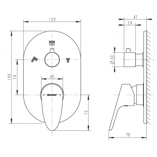 Встраиваемый смеситель для душа и ванны BRAVAT Drop P69190C-RUS хром