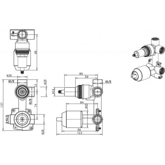 Встраиваемый смеситель для душа и ванны BRAVAT Eddie Black PB8369402BW-2-ENG, С ВНУТРЕННЕЙ ЧАСТЬЮ