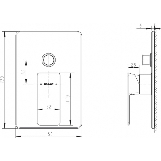 Встраиваемый смеситель для душа и ванны BRAVAT Phillis PB856101CP-2-ENG, С ВНУТРЕННЕЙ ЧАСТЬЮ