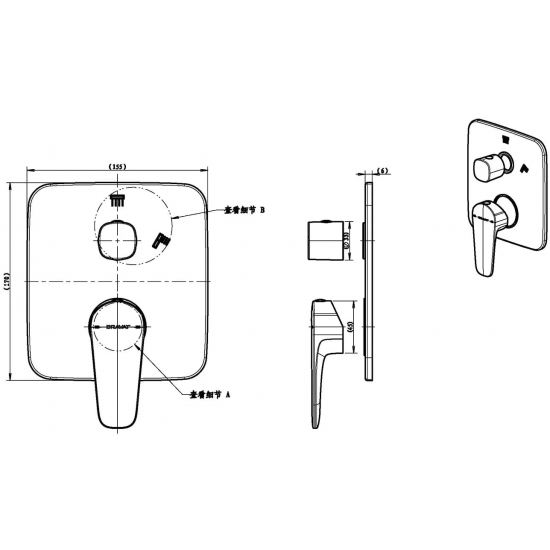 Встраиваемый смеситель для душа и ванны BRAVAT Source PB8173218BW-2-ENG чёрный