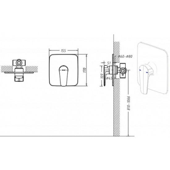 Встраиваемый смеситель для душа и ванны BRAVAT Source PB8173218BW-ENG чёрный