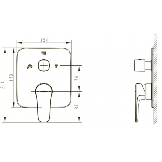 Встраиваемый смеситель для душа и ванны BRAVAT Source PB8173218CP-3-ENG хром