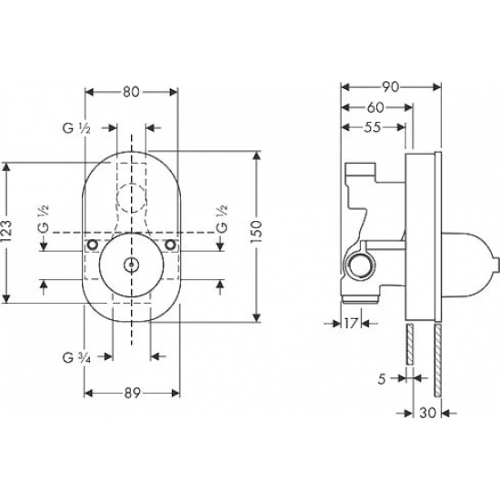 Встраиваемый смеситель для душа и ванны HANSGROHE Rebris E 72459000, С ВНУТРЕННЕЙ ЧАСТЬЮ, хром