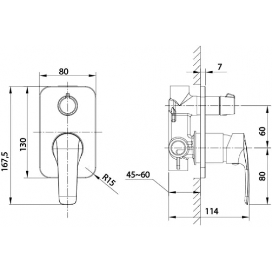 Встраиваемый смеситель для душа и ванны IDDIS Ray RAYBL00i67 С ВНУТРЕННЕЙ ЧАСТЬЮ, чёрный матовый