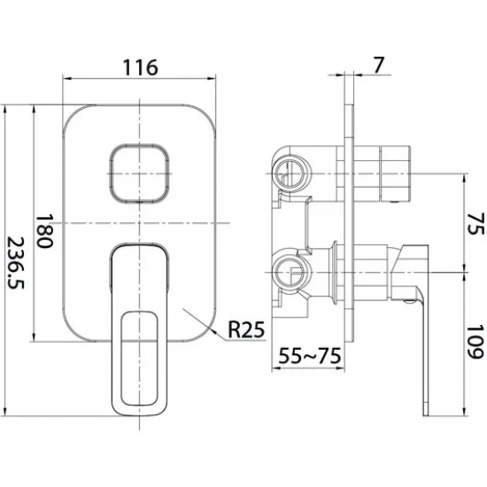 Встраиваемый смеситель для душа и ванны IDDIS Slide SLIBL00i68 С ВНУТРЕННЕЙ ЧАСТЬЮ, чёрный