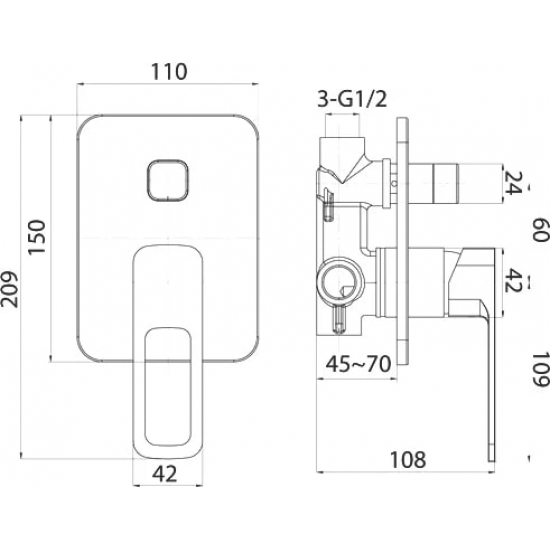 Встраиваемый смеситель для душа и ванны IDDIS Slide SLISB00i67 С ВНУТРЕННЕЙ ЧАСТЬЮ, хром