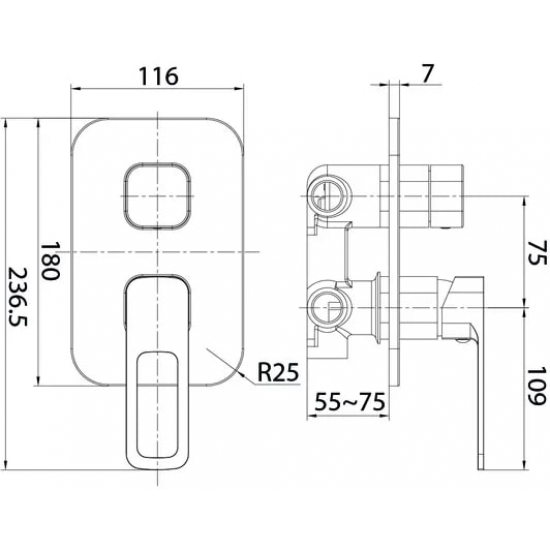 Встраиваемый смеситель для душа и ванны IDDIS Slide SLISB00i68 С ВНУТРЕННЕЙ ЧАСТЬЮ, хром